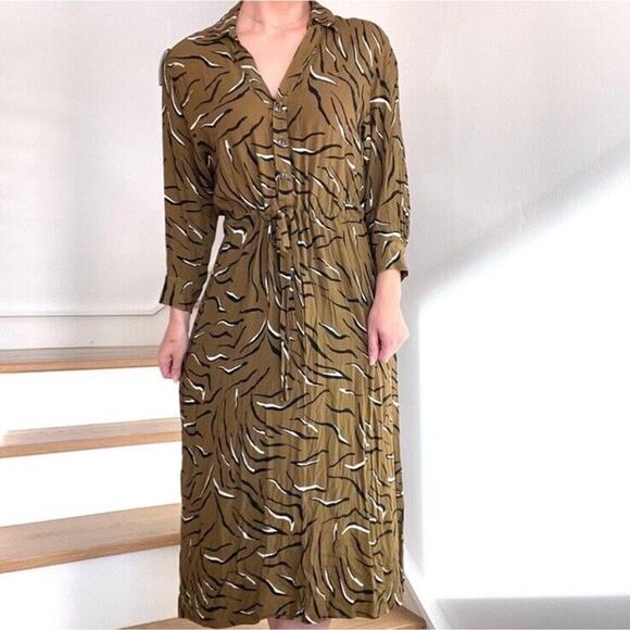 Anthropologie Dresses & Skirts - Anthropologie Corey Lynn Calter Olive Zebra Shirt Dress MIDI Office Small B20